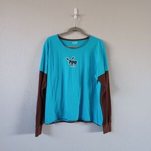 Blue and Brown Long Sleeve Shirt Lazy One Moose Cotton Tee